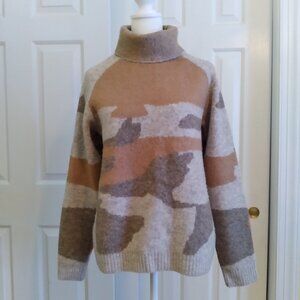 THML Geometric Print Turtleneck Sweater in Shades of Brown & Beige, Size M